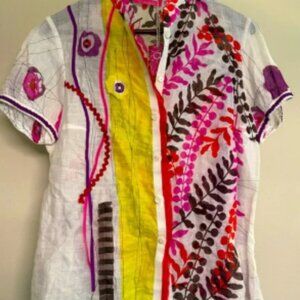Anathea By PARAKIAN Colorful Button-Up Shirt 100% RAMIE SZ‎ 44 made in Italy